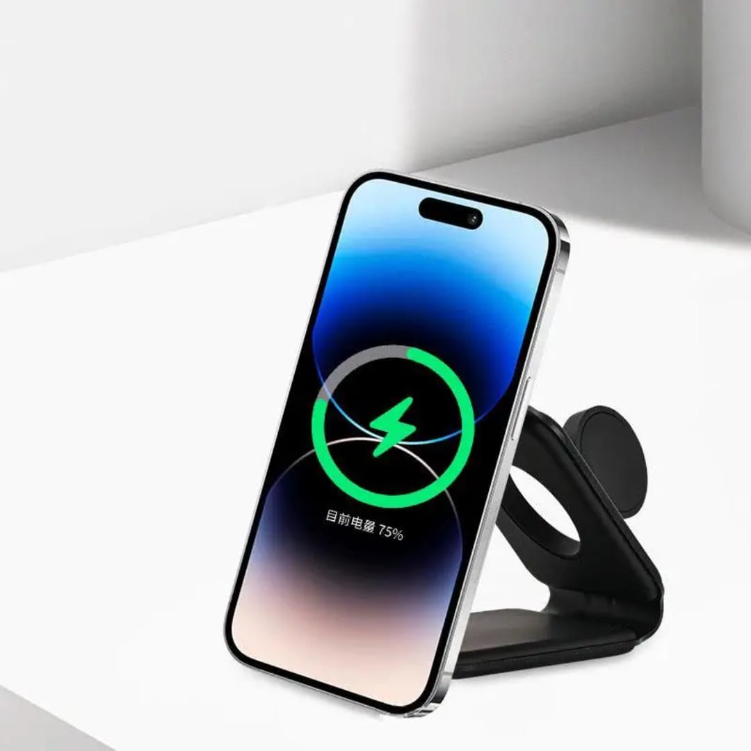 Karikues Magnetik Wireless 3 në 1 i Palosshëm, magnetik dhe praktik, për shtëpi, zyrë dhe udhëtime, ngjyrë e zezë
